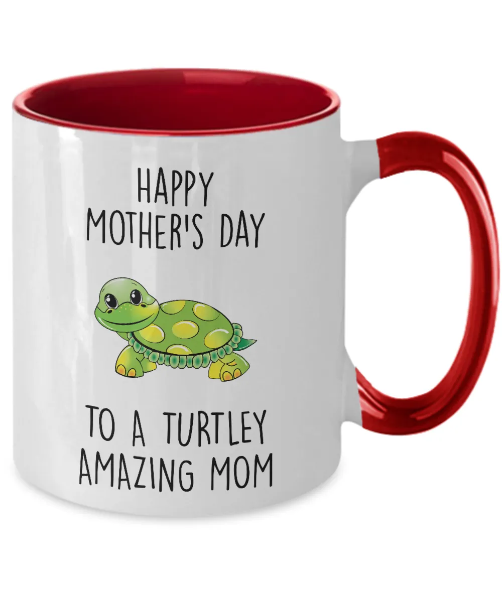 Happy Mother's Day to a Turtley Amazing Mom Two-Tone Mug Coffee Cup Funny Gift