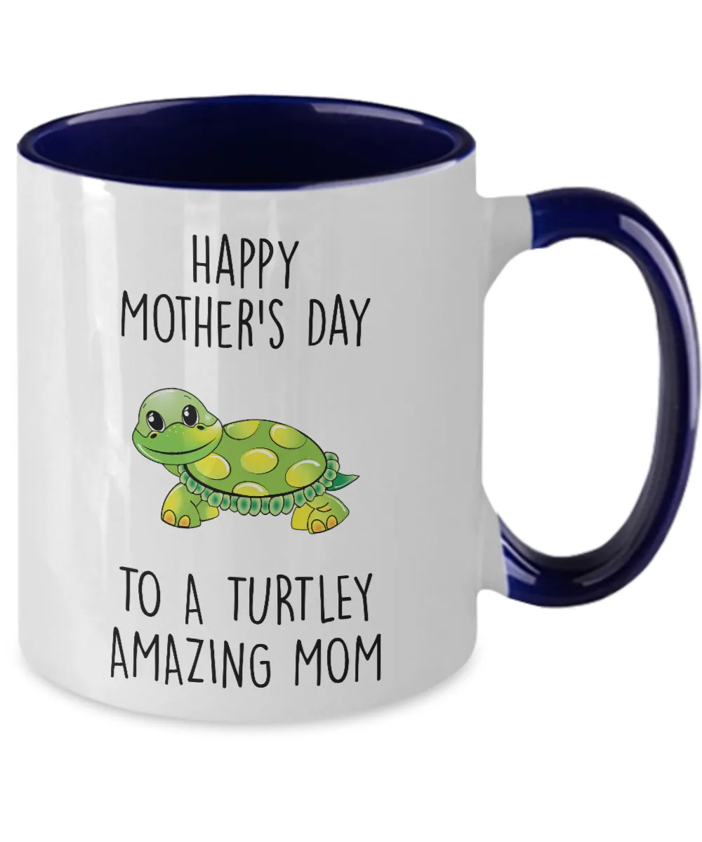 Happy Mother's Day to a Turtley Amazing Mom Two-Tone Mug Coffee Cup Funny Gift