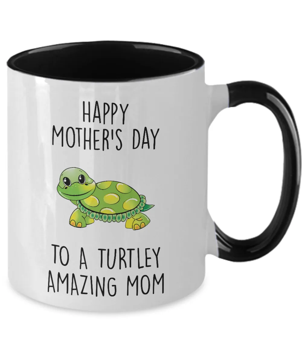 Happy Mother's Day to a Turtley Amazing Mom Two-Tone Mug Coffee Cup Funny Gift