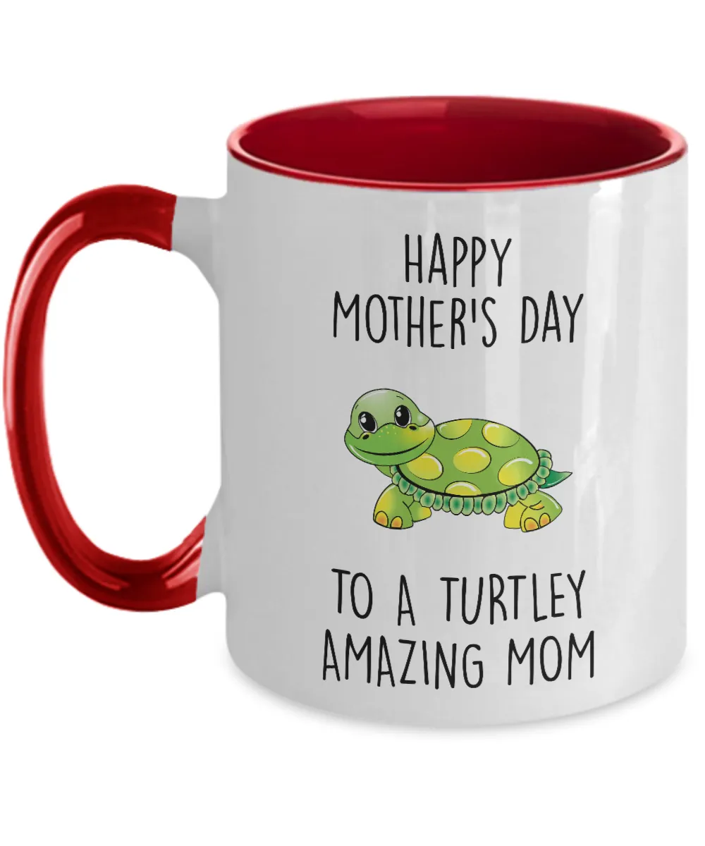 Happy Mother's Day to a Turtley Amazing Mom Two-Tone Mug Coffee Cup Funny Gift