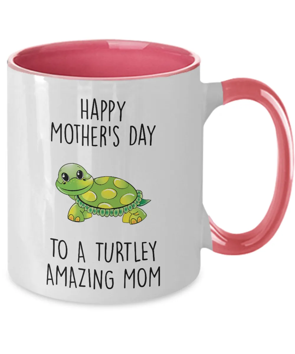 Happy Mother's Day to a Turtley Amazing Mom Two-Tone Mug Coffee Cup Funny Gift