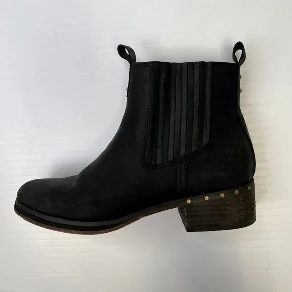 Harley Davidson Boots Women 8 Leather Chelsea Ankle Block Heel Bike Moto Cruise