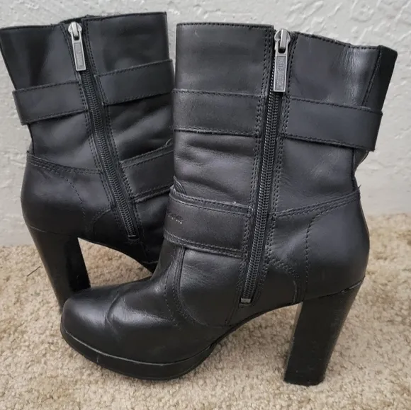 Harley-Davidson Marissa Platform Heeled Boots Full Grain Leather Boots S…