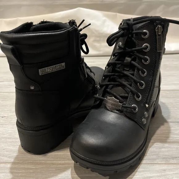 Harley Davidson Woman 9M Black Boots Inman Mills Motorcycle Boots D83877