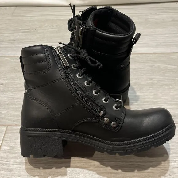 Harley Davidson Woman 9M Black Boots Inman Mills Motorcycle Boots D83877