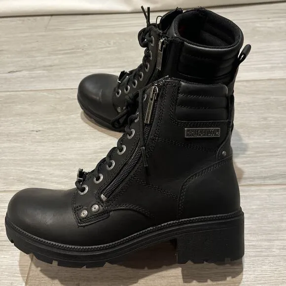Harley Davidson Woman 9M Black Boots Inman Mills Motorcycle Boots D83877