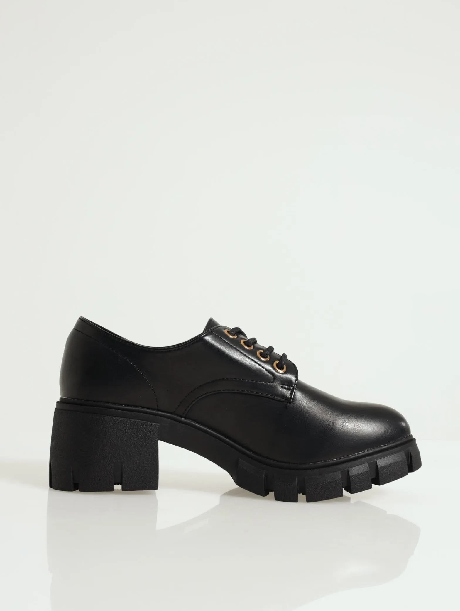 Heavy Cleated Low Block Heel - Black