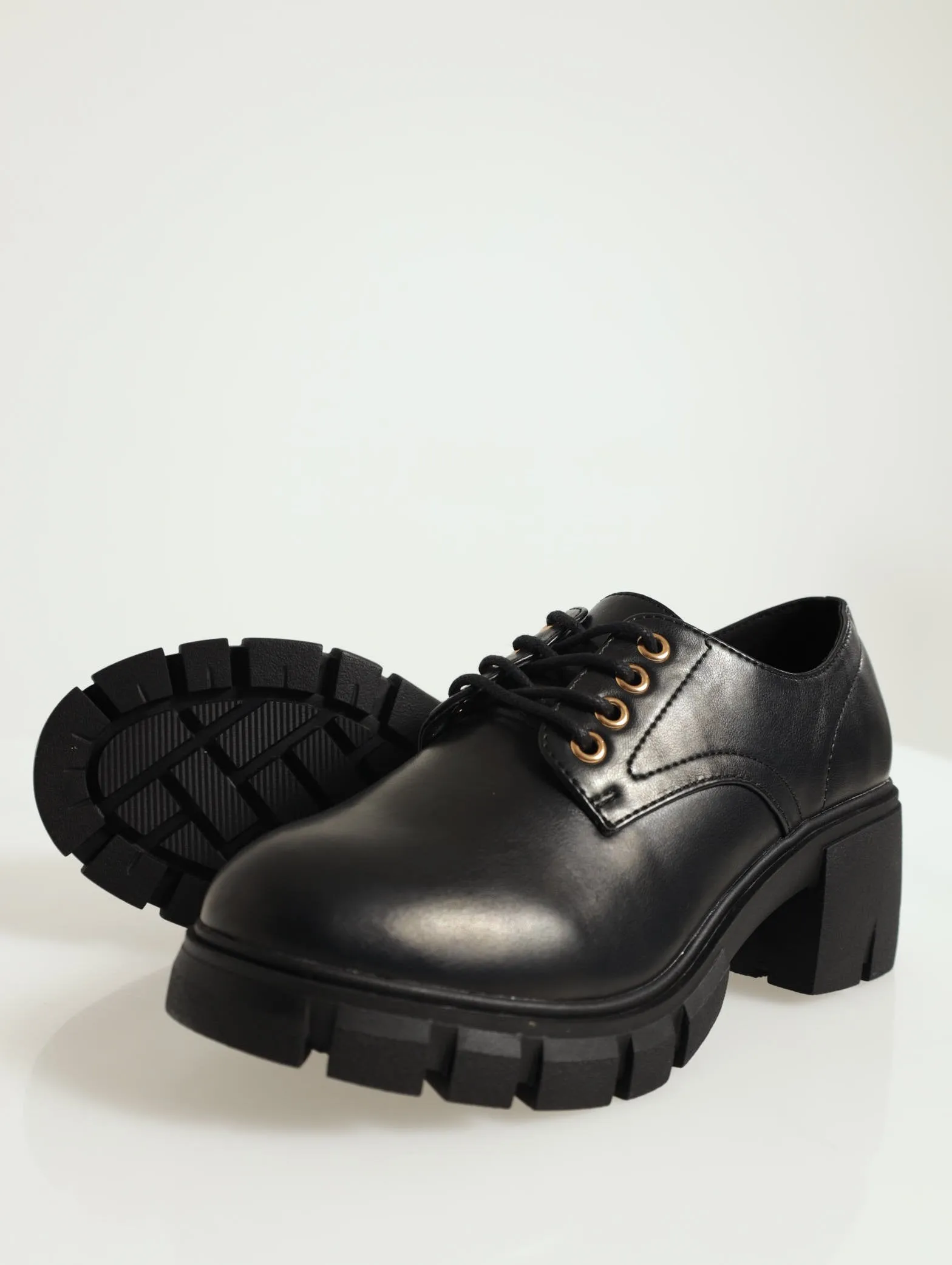 Heavy Cleated Low Block Heel - Black