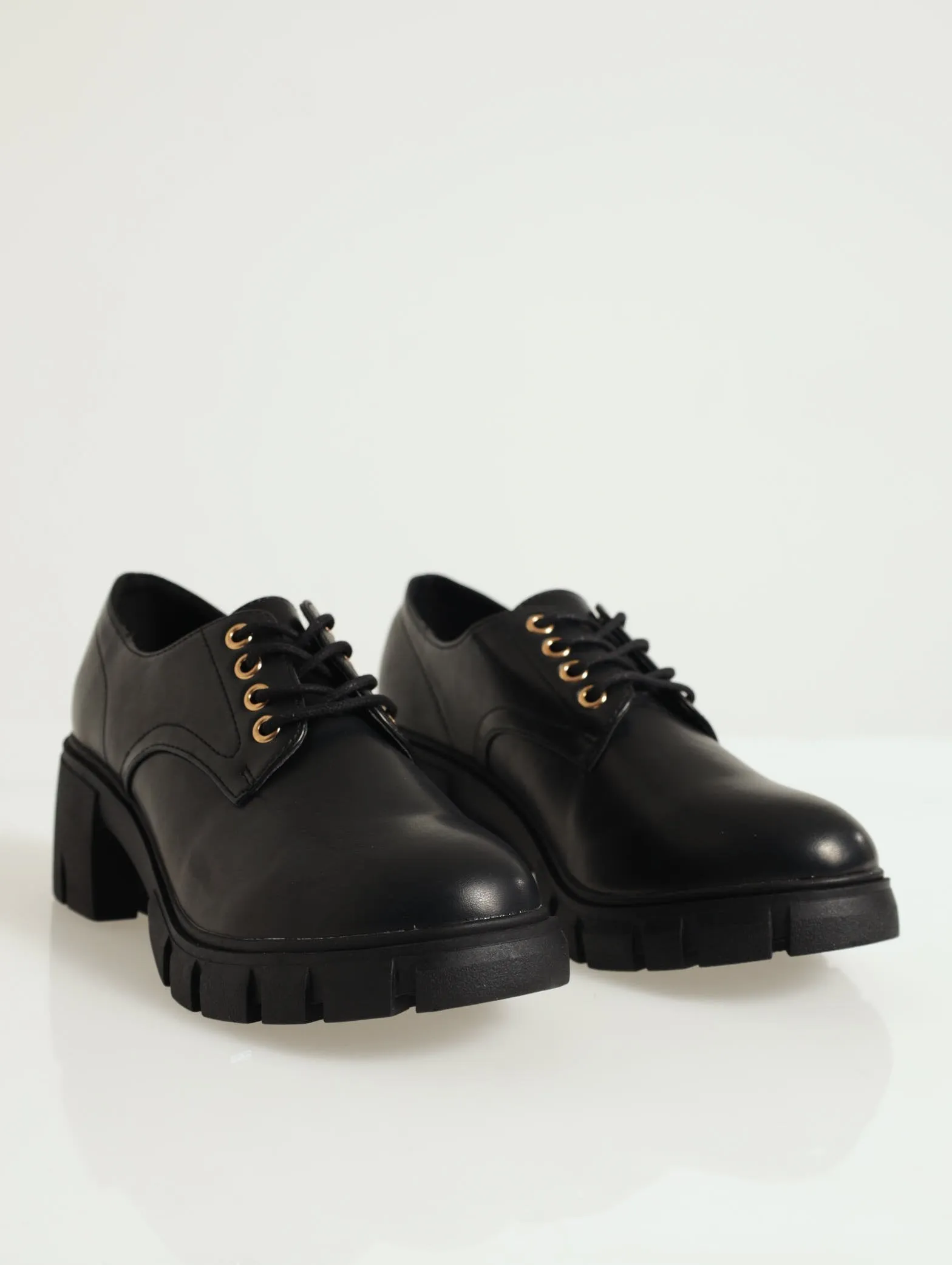 Heavy Cleated Low Block Heel - Black