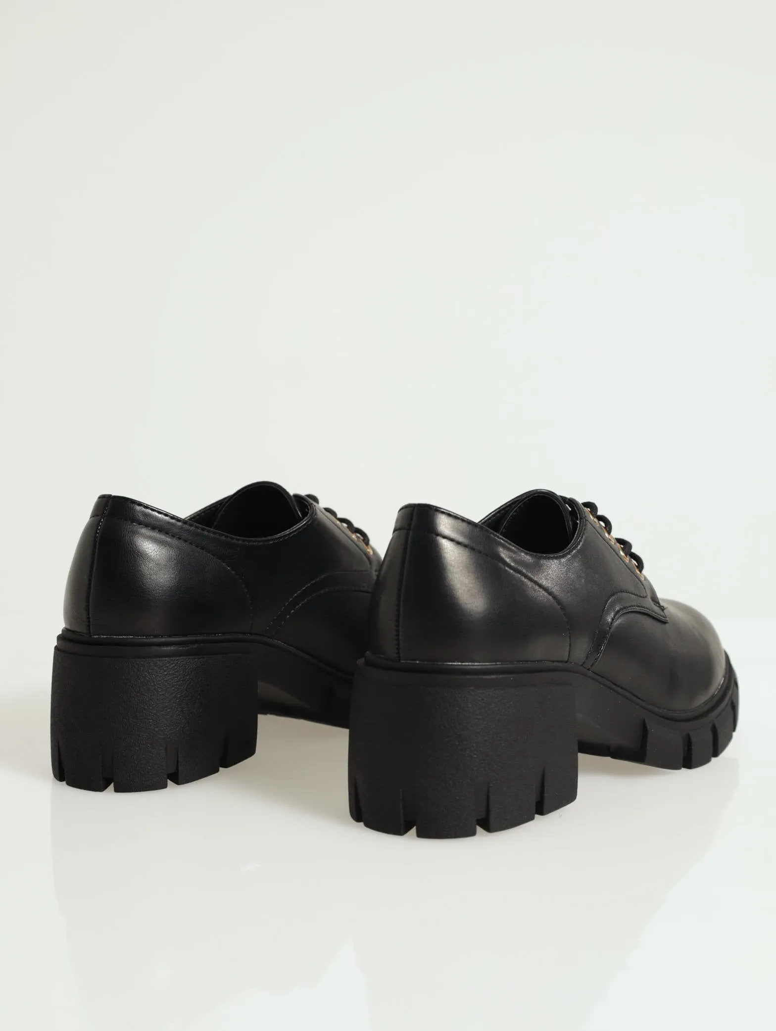 Heavy Cleated Low Block Heel - Black
