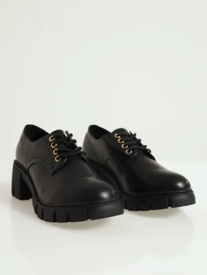 Heavy Cleated Low Block Heel - Black