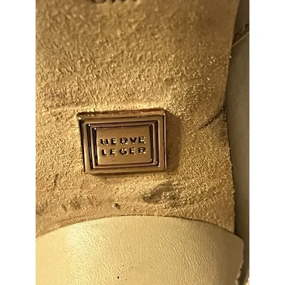 HERVE LEGER Mercer Leather Ankle Boots •6•Sculpture Heel Beige Nude Platform Zip