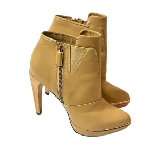 HERVE LEGER Mercer Leather Ankle Boots •6•Sculpture Heel Beige Nude Platform Zip
