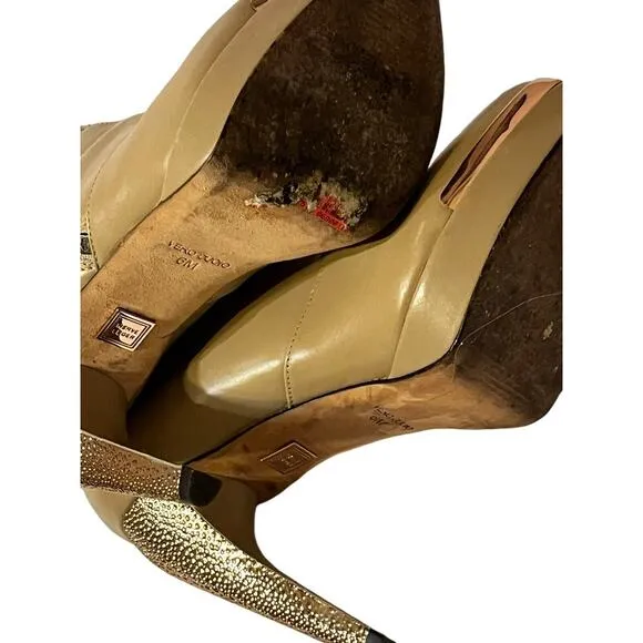 HERVE LEGER Mercer Leather Ankle Boots •6•Sculpture Heel Beige Nude Platform Zip