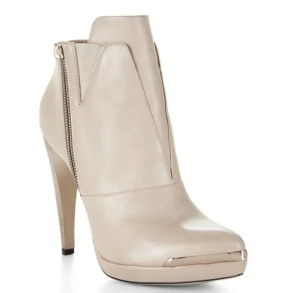 HERVE LEGER Mercer Leather Ankle Boots •6•Sculpture Heel Beige Nude Platform Zip