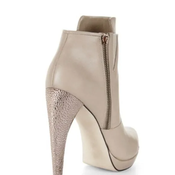 HERVE LEGER Mercer Leather Ankle Boots •6•Sculpture Heel Beige Nude Platform Zip