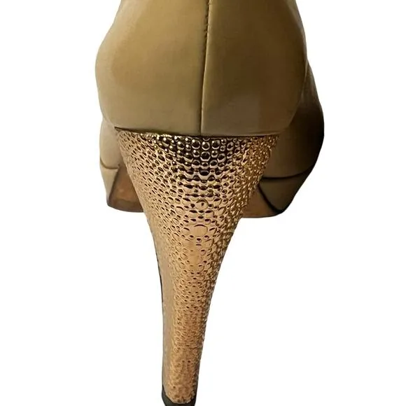 HERVE LEGER Mercer Leather Ankle Boots •6•Sculpture Heel Beige Nude Platform Zip