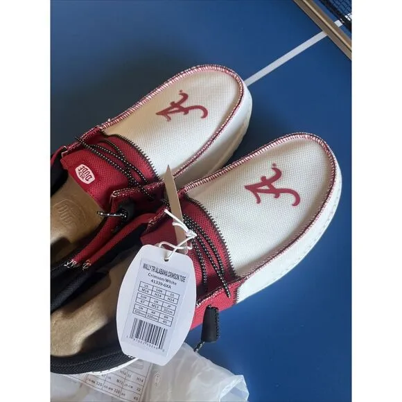 Hey Dude Wally Tri Alabama Crimson Tide Shoes White Red Men's‎ Size 14