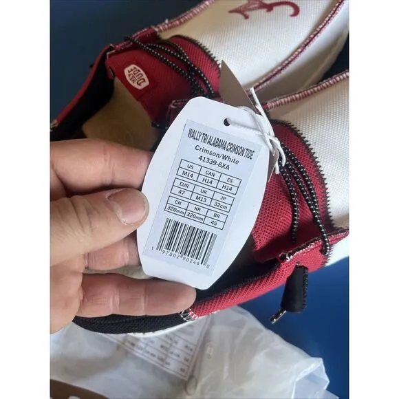 Hey Dude Wally Tri Alabama Crimson Tide Shoes White Red Men's‎ Size 14