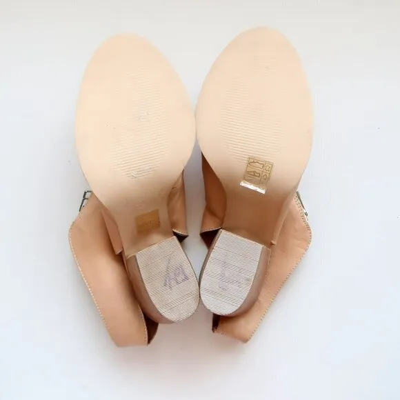 Hibou Nude Leather Peep Toe Block Heel Slingback Bootie Shoes Size 8.5