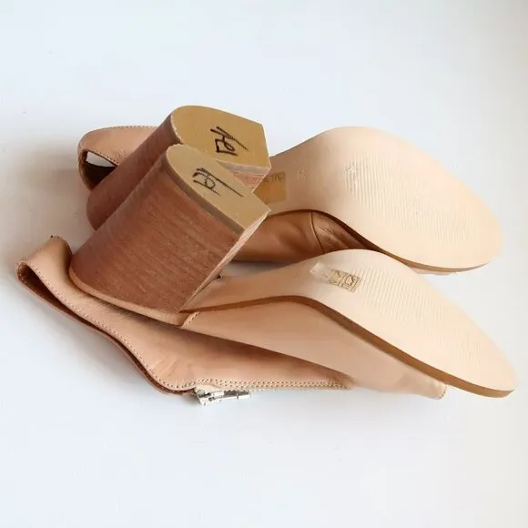 Hibou Nude Leather Peep Toe Block Heel Slingback Bootie Shoes Size 8.5