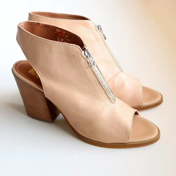 Hibou Nude Leather Peep Toe Block Heel Slingback Bootie Shoes Size 8.5