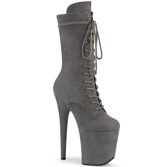 High Heel Platform Suede Lace Up Mid Calf Boots