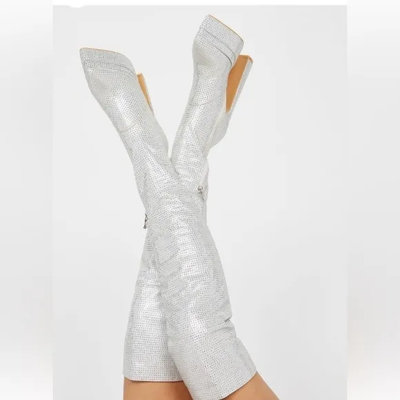 High knee rhinestone crystals boots