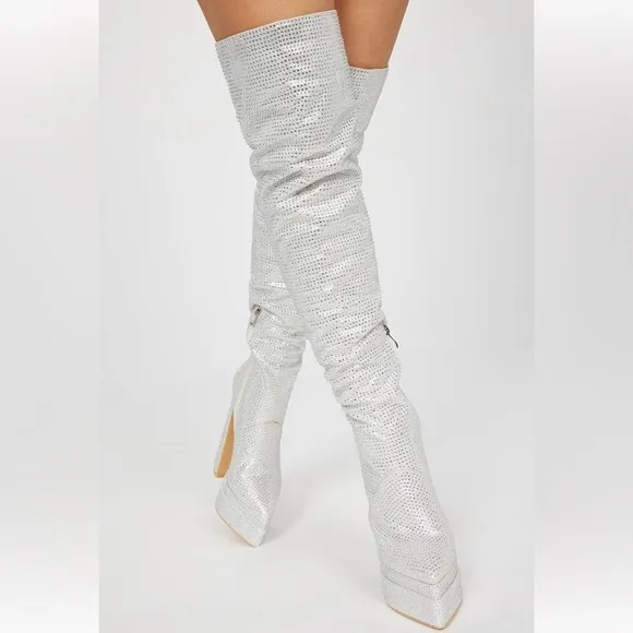 High knee rhinestone crystals boots