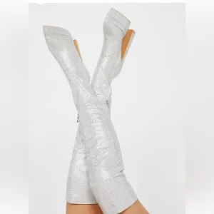 High knee rhinestone crystals boots