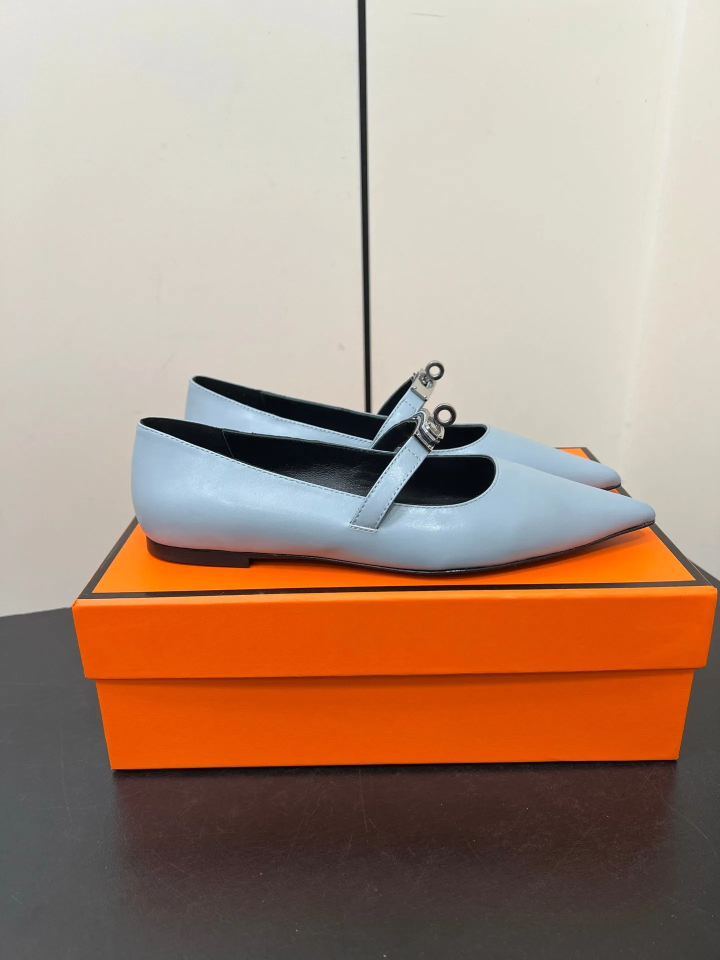 HM 25C Kelly Ballet Flat Baby Blue Calfskin 210296