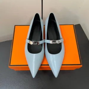 HM 25C Kelly Ballet Flat Baby Blue Calfskin 210296