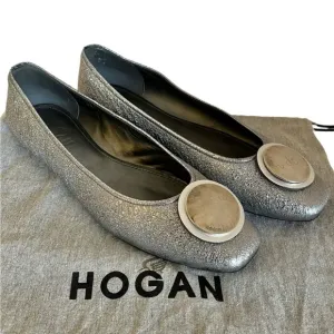 Hogan Silver Leather Wrap Metal Disc Ballet Flats - Women's Shoes Made in Italy