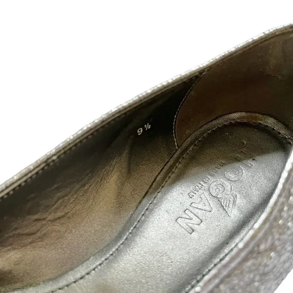 Hogan Silver Leather Wrap Metal Disc Ballet Flats - Women's Shoes Made in Italy