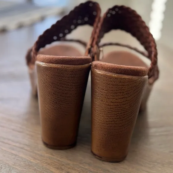 House of Harlow 1960 Brown Clog Platform Open Toe Braided Leather Sandals 10