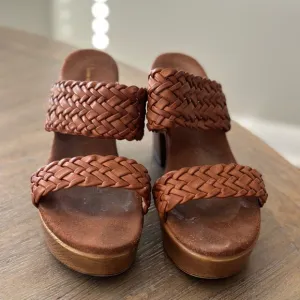 House of Harlow 1960 Brown Clog Platform Open Toe Braided Leather Sandals 10