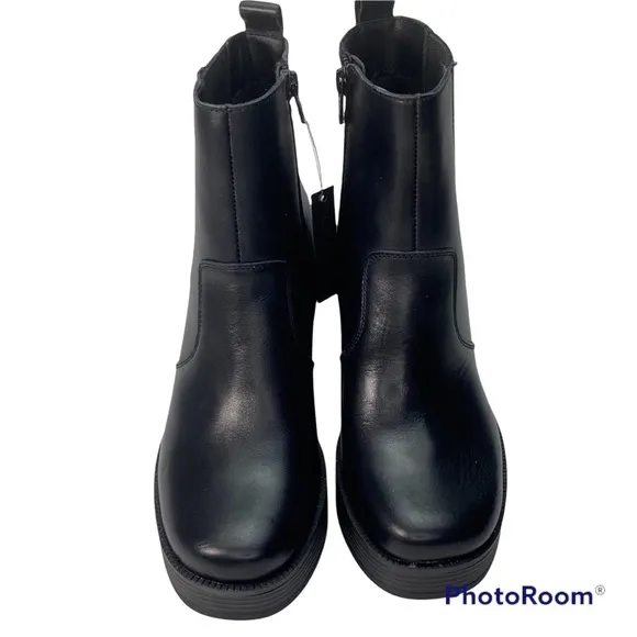 House of Harlow 1960 Leather Platform Chunky Block Heel Boots Edgy Grunge Retro
