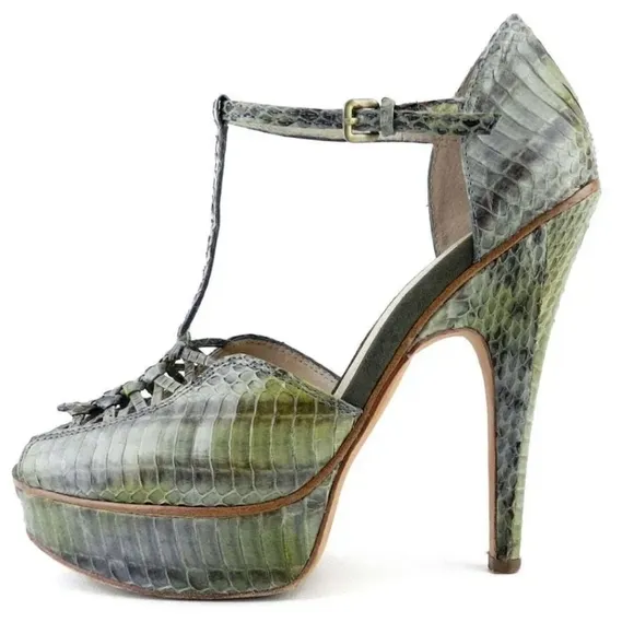 House of Harlow 1960 REVOLVE Python Snakeskin Platform T Strap Sandals Size 36.5