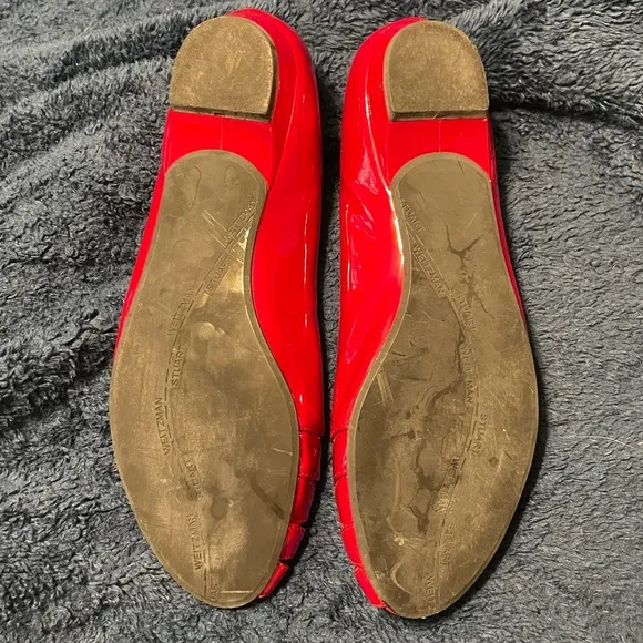 🎉HP🎉 Stuart Weitzman Candy Apple Red Patent Leather Peep Toe Flats