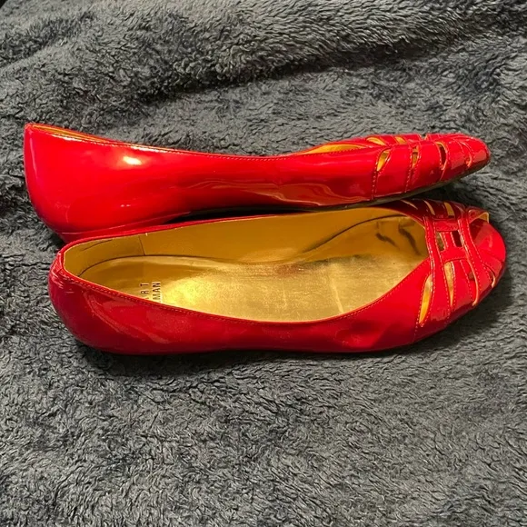 🎉HP🎉 Stuart Weitzman Candy Apple Red Patent Leather Peep Toe Flats