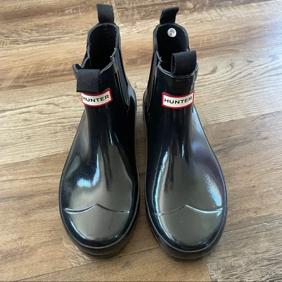 Hunter kids shiny black boots 2B/3G