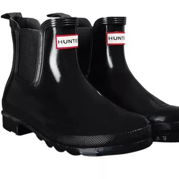 Hunter kids shiny black boots 2B/3G