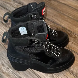 Hunter Women's Black Ankle Boots waterproof NEW 7 chunky heel platform leather