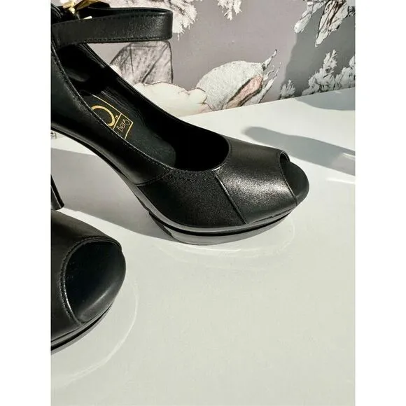 Ilene Berg The Sydney Black Peep Toe Mary Jane Heels