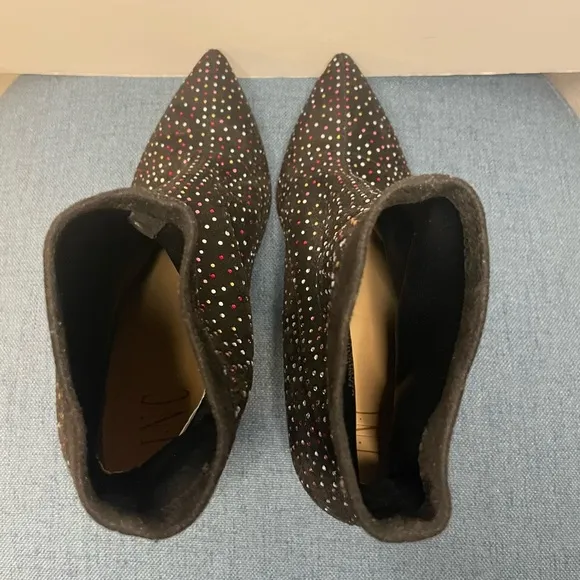 INC Black Rhinestone Padded Bray Pointed Toe Stiletto Booties size 10