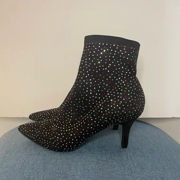 INC Black Rhinestone Padded Bray Pointed Toe Stiletto Booties size 10