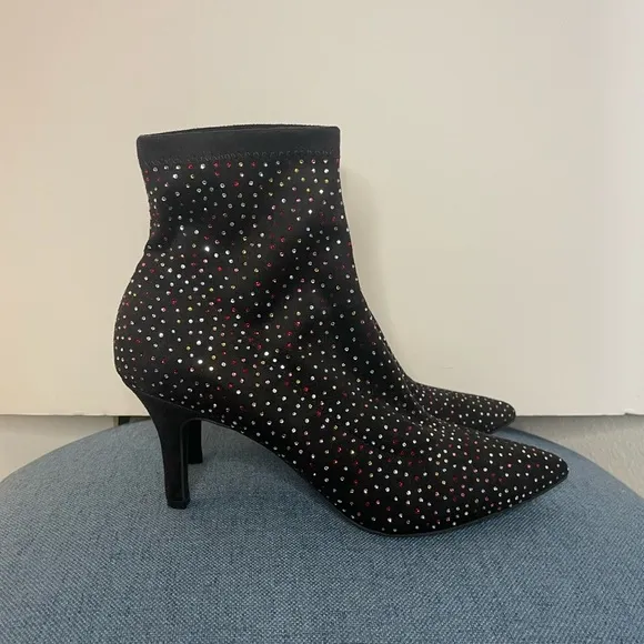 INC Black Rhinestone Padded Bray Pointed Toe Stiletto Booties size 10