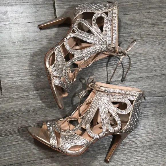 INC Silver Rhinestone Peep Toe Evening Shoes size 7.5