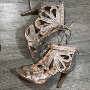 INC Silver Rhinestone Peep Toe Evening Shoes size 7.5