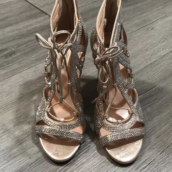 INC Silver Rhinestone Peep Toe Evening Shoes size 7.5